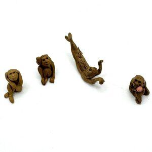 Handcrafted Miniature Clay Monkey Figurines Set Of 4 From China Vintage 1